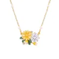 Close-up detail of exquisite flower rhinestone necklace pendant with pearl chain accents. - April Birth Flower