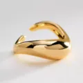 Detailed close-up view of a trendy irregular geometric gold open ring, minimalist metal design. - Irregular Smooth Plain Design
