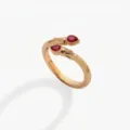 Elegante anillo de doble serpiente bañado en oro de 18k con circonitas rojas brillantes. - Anillo abierto / Julio