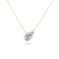 Close up of a sparkling pear cut cubic zirconia pendant necklace on a delicate gold chain. - Teardrop Zirconia Necklaces