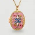 Gold-plated oval locket necklace featuring Libra tarot card enamel design for women. - Libra