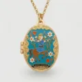 Gold plated oval zodiac locket necklace, Sagittarius pendant with enamel details for women. - Sagittarius