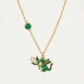 Vergulde ketting met een groen kristal en schattige drakenhanger met lelies als accent. - Mei Chinese dierenriem draak kettingen