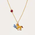 Vergulde ketting met rode kristallen steen en een handgeschilderde emaille paard hanger. - Juli Chinese dierenriem paard kettingen
