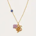 Vergulde dierenriem aap bloem hanger ketting met blauw kristal detail prachtig. - September Chinese dierenriem aap kettingen