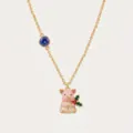 Vergulde geëmailleerde schattige varken hanger ketting met blauwe kristal dierenriem - December Chinese dierenriem varken kettingen