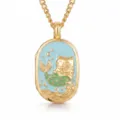 Exquisite gold mermaid cat locket necklace featuring enamel design, perfect for daily wear. - Green Tail Milk Tea Cat