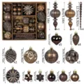 Christmas tree ornaments set bronze hanging baubles pinecone star shaped holiday decor - Gourd Shape Style / 52 Pieces/Pack / Coffee