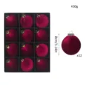 Velvet Christmas balls set 12pcs 8cm dark red hanging tree ornaments gift box pack - 12 Pieces/Pack (8cm) / Burgundy