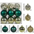 Christmas bauble set boxed shatterproof plastic hanging ornaments for holiday tree decor 6cm - 18 Pieces Painted (Green Gold) / 6cm