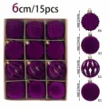 Purple flocked Christmas ornaments set 15pcs 6cm decorative baubles for holiday party tree decor - Heteromorphic Flocked Style (6套15植绒) / Assortment of 15 / Purple