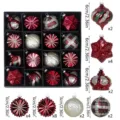 Set di 24 palline di Natale con confezione regalo, decorazioni infrangibili da 6cm per albero. - 24 Pezzi / Rosso scuro