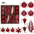 40pcs Red Christmas Ball Ornaments Set Xmas Tree Hanging Decorations Plastic Baubles - Leaf Pattern / 40 Pieces Set / Red