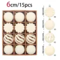 Christmas flocked ornament set 15pcs 6cm white assorted shapes shatterproof baubles - Heteromorphic Flocked Style (6套15植绒) / Assortment of 15 / Off White