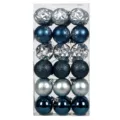 Blue and silver Christmas ball set, 6cm assorted decorative hanging ornaments for tree decor. - Engraved Painted Style / 36 Pieces/Pack (Blue Silver)