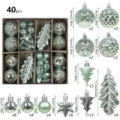 Juego de 40 bolas de Navidad de plástico verde adornos colgantes para árbol. - Patrón de Hoja / Juego de 40 Piezas / Verde claro