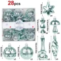 28pcs Christmas tree hanging ornaments set, electroplated plastic blue ball decor items. - Assorted Shapes in Cake Box / 28 Pieces/Pack / Light Blue