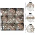8cm 9pcs Christmas balls set with glitter and beads, clear hanging ornaments for tree. - 9 Pieces/Set (8cm) / Rose Gold