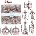 Pink Christmas tree ornaments set 28pcs electroplated plastic balls holiday decor items - Assorted Shapes in Cake Box / 28 Pieces/Pack / Rose Gold