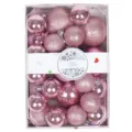 26pcs Pink Christmas Baubles Set Shiny Matte Glitter Ornaments Tree Hanging Decor Gift Box - 26 Pcs Cake Box (Pink)