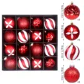 Christmas bauble set 16pcs shatterproof red white hanging ornaments for holiday tree decor - 16-Piece Set - 8cm / Red