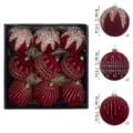 Flocked Christmas tree balls red velvet baubles 8cm hanging holiday ornaments set - 9 Pieces/Set (8cm) / Burgundy