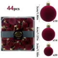 Burgundy flocked Christmas balls set of 44 velvet baubles in assorted sizes for tree decor - 44 Pieces/Pack (Mixed Sizes) / Burgundy