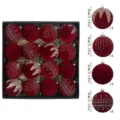 Burgundy velvet Christmas balls set, 16pcs 8cm luxury glitter hanging ornaments for tree. - 16 Pieces/Pack / Burgundy