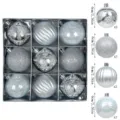 Set de bolas de Navidad pintadas, adornos de 6cm en caja de regalo, esferas electrochapadas. - 9 piezas/paquete (6cm) / Plateado