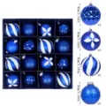 Christmas baubles set luxury blue white tree hanging ornaments 16pcs 8cm holiday decor - 16-Piece Set - 8cm / Sapphire Blue
