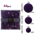 Flocked velvet Christmas balls set 44pcs purple tree hanging ornaments assorted sizes - 44 Pieces/Pack (Mixed Sizes) / Violet