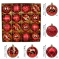 16pcs 8cm red Christmas baubles set, plastic painted tree ornaments with glitter designs. - 8 Sets 16 Painted Gold Box (Red)