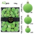 Green flocked Christmas baubles 42pcs set, velvet ball ornaments for holiday tree decor. - 42 Pieces/Pack / Grinch Green