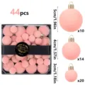 Pink flocked Christmas tree balls set, 44pcs velvet hanging ornaments in assorted sizes. - 44 Pieces/Pack (Mixed Sizes) / Milky Pink