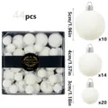 White flocked Christmas baubles set 44pcs, assorted sizes 3cm 4cm 5cm tree ornaments hanging decor - 44 Pieces/Pack (Mixed Sizes) / Milky White