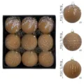 Flocked velvet Christmas ball ornaments set with glitter details for holiday tree decor. - 9 Pieces/Set (8cm) / Khaki