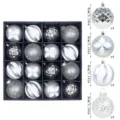 Christmas decorative hanging balls gift box set, 8cm assorted silver baubles for tree. - 16-Piece Set - 8cm / Silver