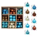 Christmas ball ornaments set 3cm 99pcs mixed color plastic baubles for holiday tree hanging decor. - Boxed / 99 Pieces/Pack (3cm) / Lake Blue Brown