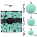 44pcs mint green velvet Christmas balls set, assorted sizes 3cm 4cm 5cm festive hanging baubles. - 44 Pieces/Pack (Mixed Sizes) / Light Lake Blue