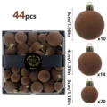 Brown flocked Christmas baubles set 44pcs, 5cm 4cm 3cm velvet hanging balls for xmas tree decor - 44 Pieces/Pack (Mixed Sizes) / Coffee