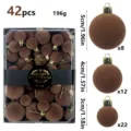 42pcs flocked Christmas baubles box brown velvet hanging balls tree holiday decor set - 42 Pieces/Pack / Brown
