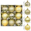Set de bolas de Navidad doradas adornos colgantes para árbol caja de regalo 6cm - 9 piezas/paquete (6cm) / Dorado