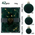 42pcs dark green velvet Christmas balls set flocked hanging ornaments for holiday tree decor - 42 Pieces/Pack / Dark Green