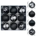 Bolas de Navidad set 9 pzs 6cm negro brillante adornos para árbol caja regalo - 9 piezas/paquete (6cm) / Negro