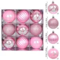 Set de bolas de Navidad rosas en caja, adornos colgantes inastillables para árbol 6cm 9p. - 9 piezas/paquete (6cm) / Rosa