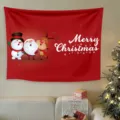Arazzo di Natale appendiabiti da parete decorazione festa sfondo rosso con pupazzo e babbo. - Arazzo da parete natalizio - Stile 5 / 80*60cm (Kit di Installazione Incluso)