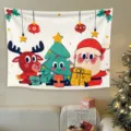 Arazzo di Natale decorazione murale festiva simpatico Babbo Natale e renna sfondo festa - 80*60cm (Kit di Installazione Incluso) / Arazzo da parete natalizio - Stile 8