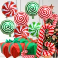 Set de globos de aluminio de Navidad con formas de bastón de caramelo y caja de regalo. - Juego Caja Regalo Navidad Rojo Verde / 230g