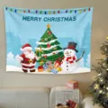 Arazzo di Natale decorazione murale sfondo per festa festività stile casa molto accogliente - Stile classico paesaggio innevato Babbo Natale e Pupazzo di neve (Stile Natalizio 32) / 80*60cm (Kit di installazione incluso)