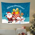 Arazzo natalizio da appendere alla parete sfondo per festa festiva paesaggio innevato. - Stile cartone animato paesaggio innevato Babbo Natale e Elfi (Stile Natalizio 35) / 80*60cm (Kit di installazione incluso)
